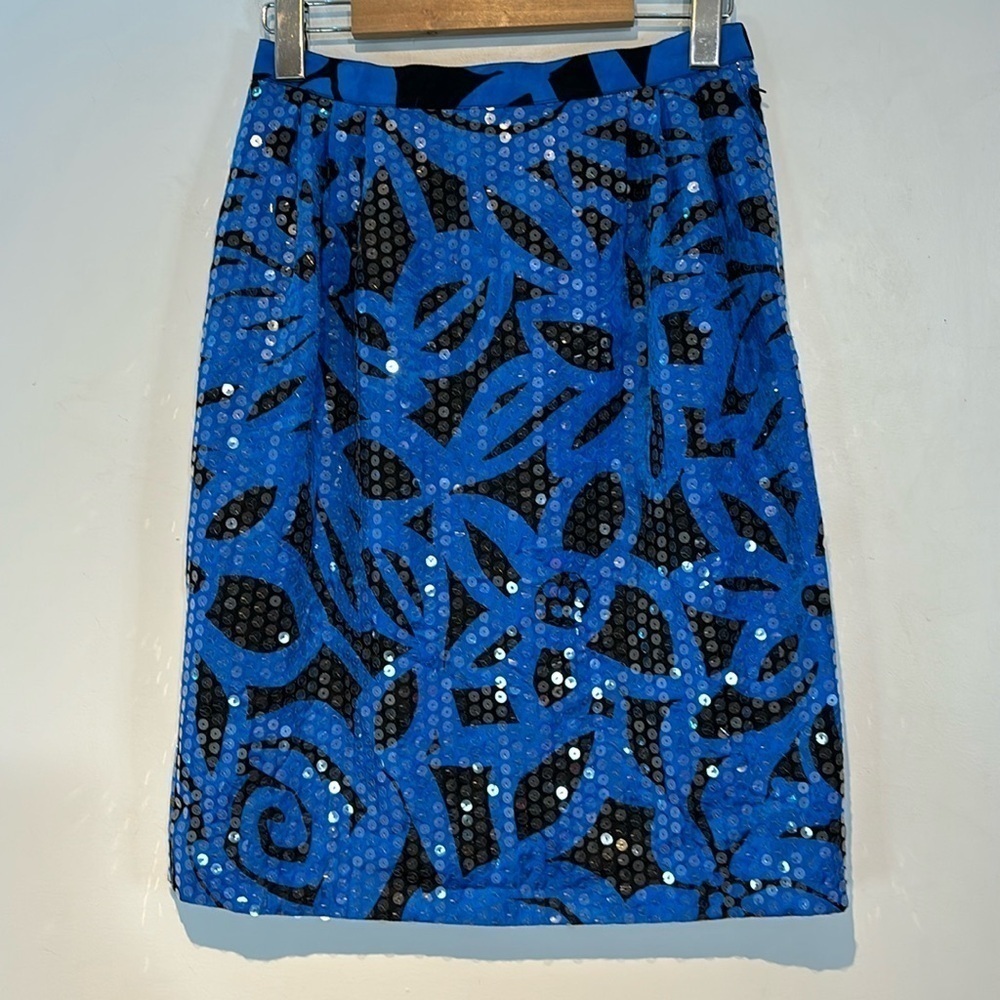 Vintage Anne Crimmins Umi Collections  blue/black sequins 100% silk skirt size S
